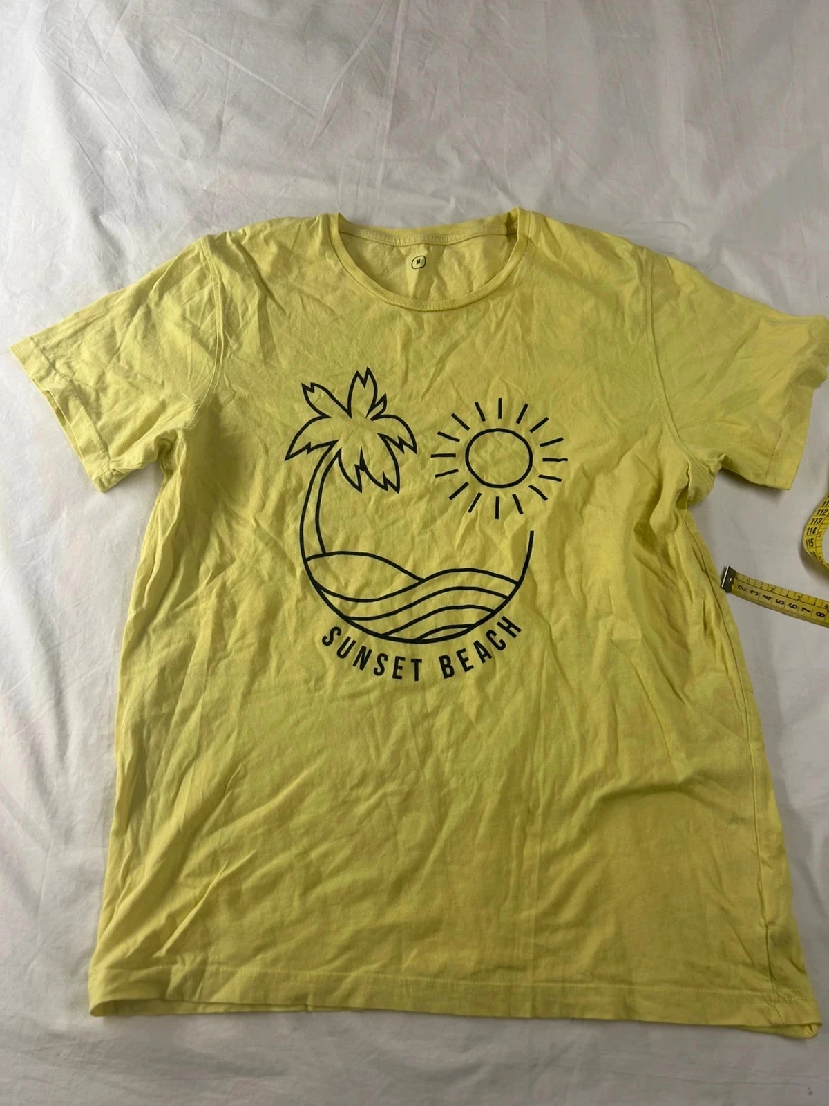 Gele t-shirt met blauwe sunset beach print – photo 2